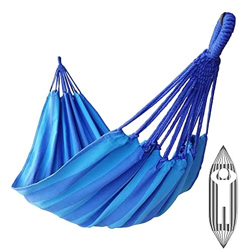 Brazilian Single Hammock 1 Person Canvas 200X100cm Total Length 310cm Load 25...