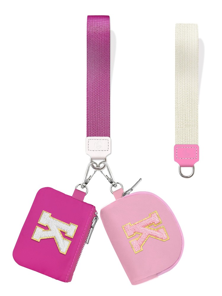 Personalized Initial Wristlet Wallet with Dual Pouch and Keychain