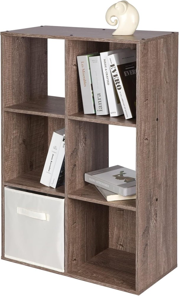 6-Cube Wooden Storage Organizer 3-Tier Open Bookcase Floor Standing