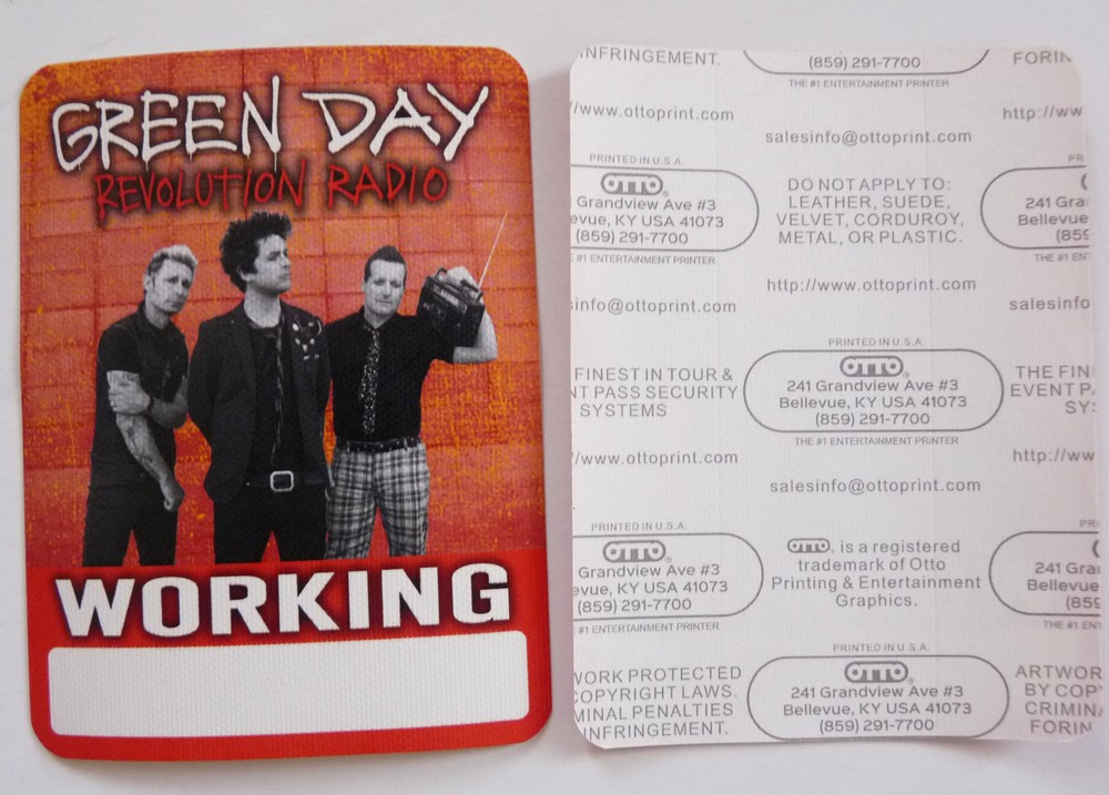 Green Day Revolution Radio Tour Concert Orange Working Backstage Pass D4