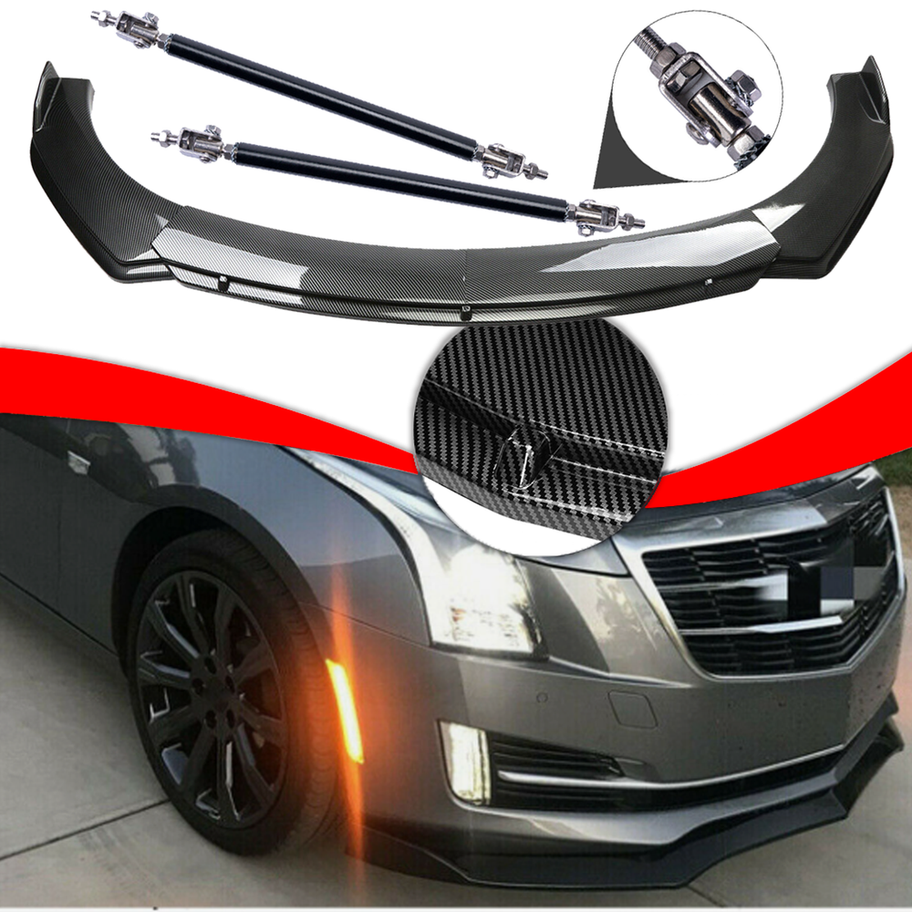 Cadillac ATS CTS Carbon Fiber Front Bumper Lip Spoiler with Strut Rods