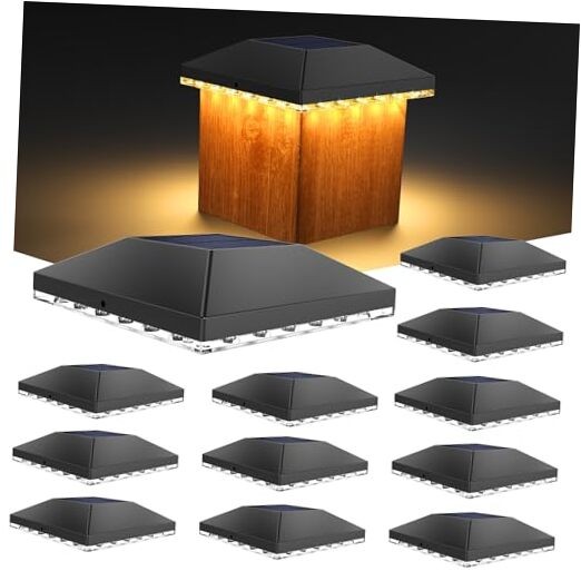 4x4 Solar Fence Post Lights Outdoor Waterproof Deck Cap 12 Pack