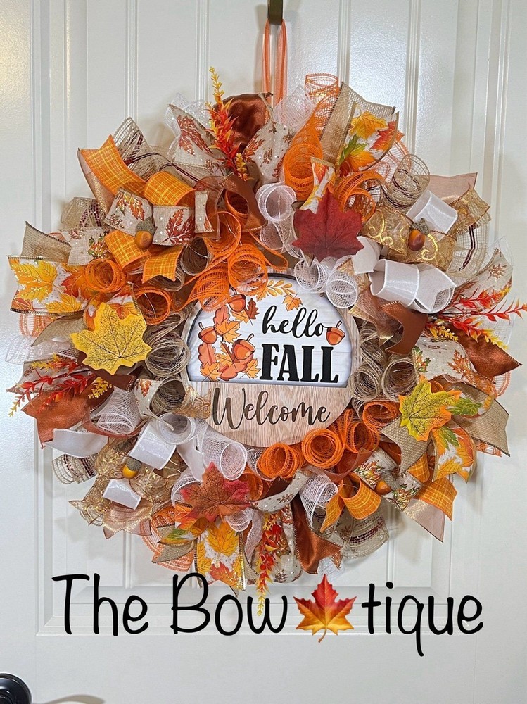 Handmade LED Fall Welcome Wreath with Acorn Leaf Decor 22 Inch Thanksgiving Door Hanging