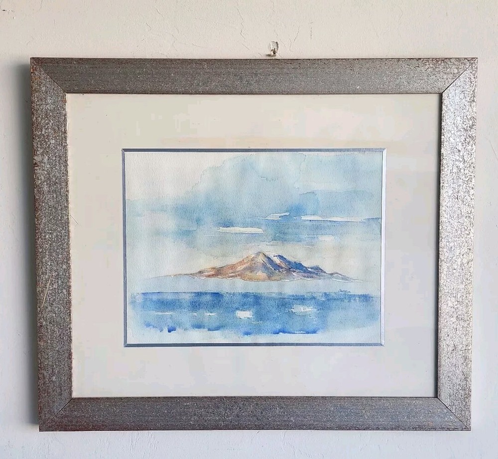 Susenn Signed Water Color Painting Landscape Island Original Art Framed 20
