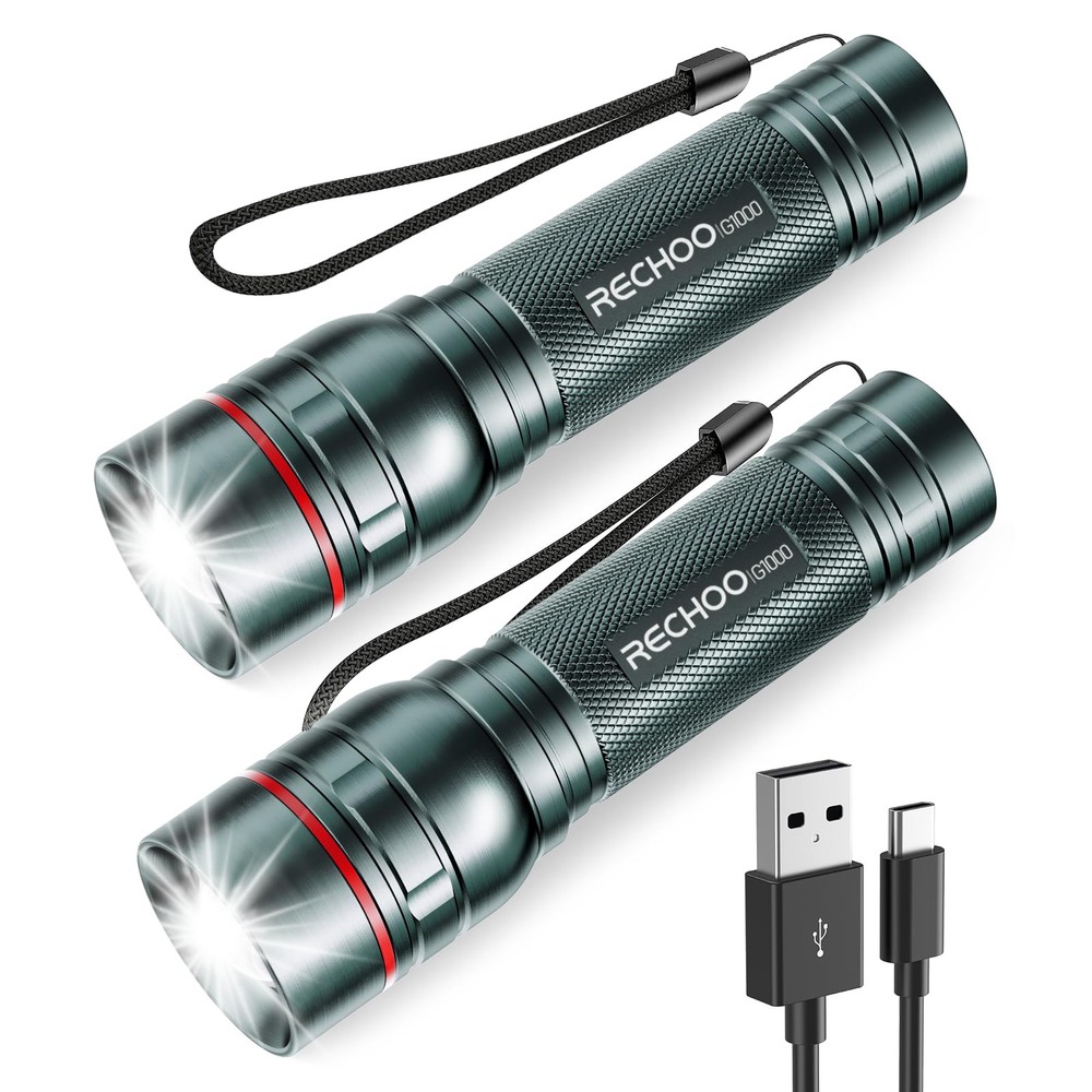 Rechargeable Flashlights High Lumens, G1000 Super Bright Flash Light 2 Pack, ...