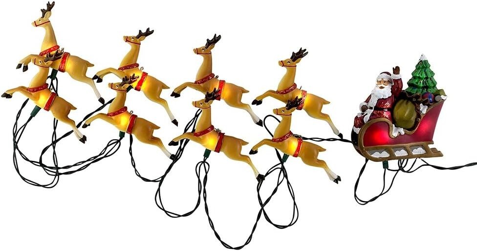 Classic Santa Sleigh & Reindeer 10-Light Celebration Set for Timeless Decor
