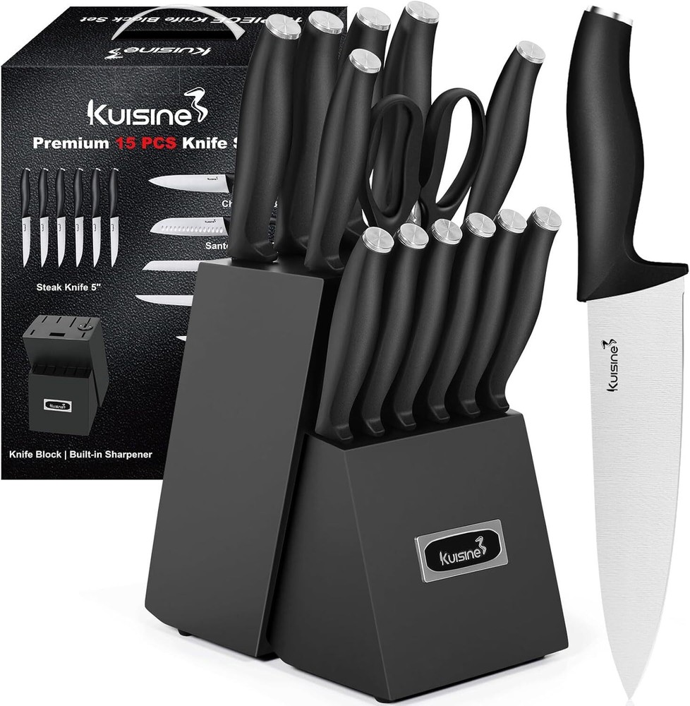Kitchen Chef Knife Block Set,High Carbon Stainless Steel Sharp Knife Set with B