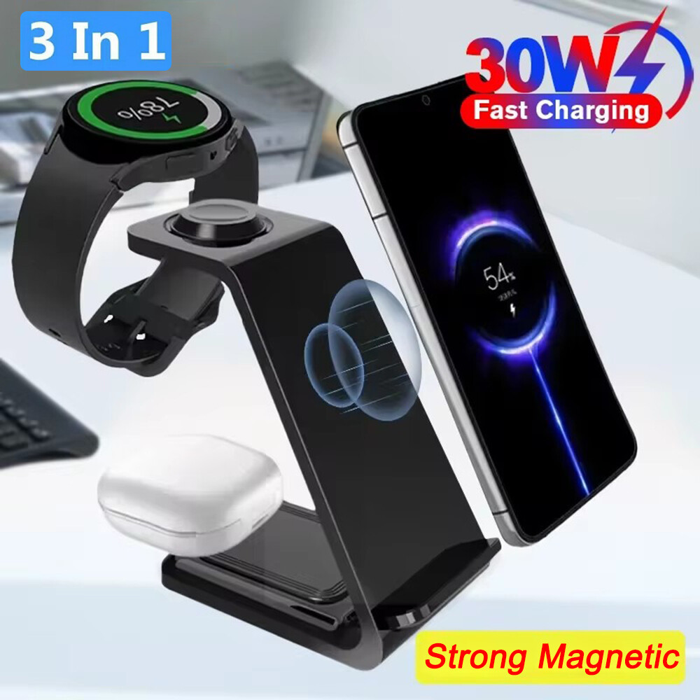 For Samsung Galaxy Watch S24 3 in 1 Wireless Fast Charger Charging Stand Station