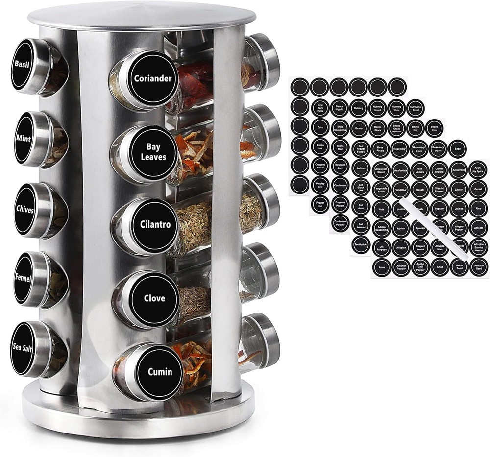 Double Tier Rotating Spice Rack with 20 Silver Jars-image