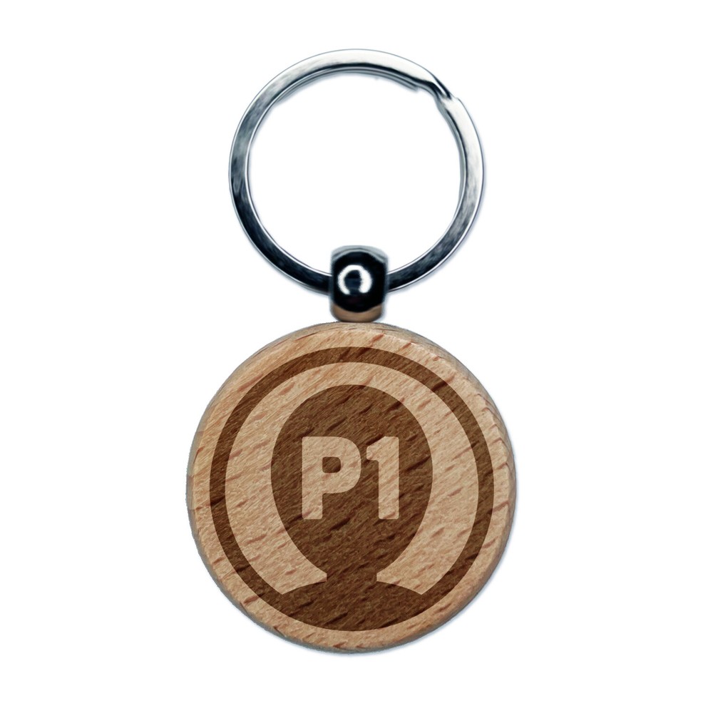 Player One Person Indicator Gaming Icon Engraved Wood Round Keychain Tag Charm