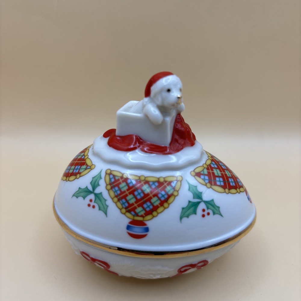 Lenox The Christmas Surprise Collector Egg~1994 Puppy Trinket Box