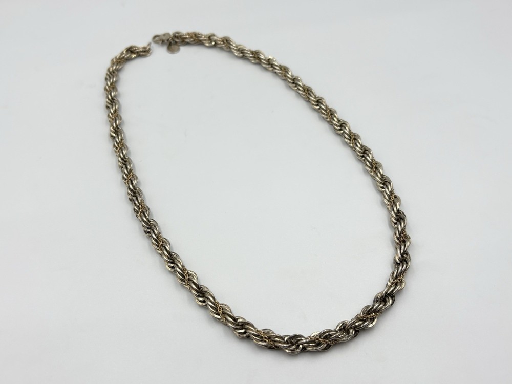 Authentic Tiffany & Co Sterling Silver 14k Gold Twisted Rope Necklace