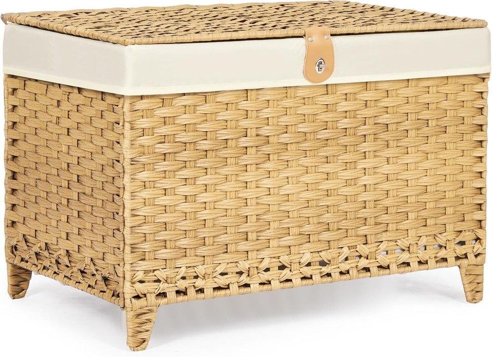 Wicker Storage Basket with Lid,Rattan Shelf Basket with Removable Liner Bag,160L