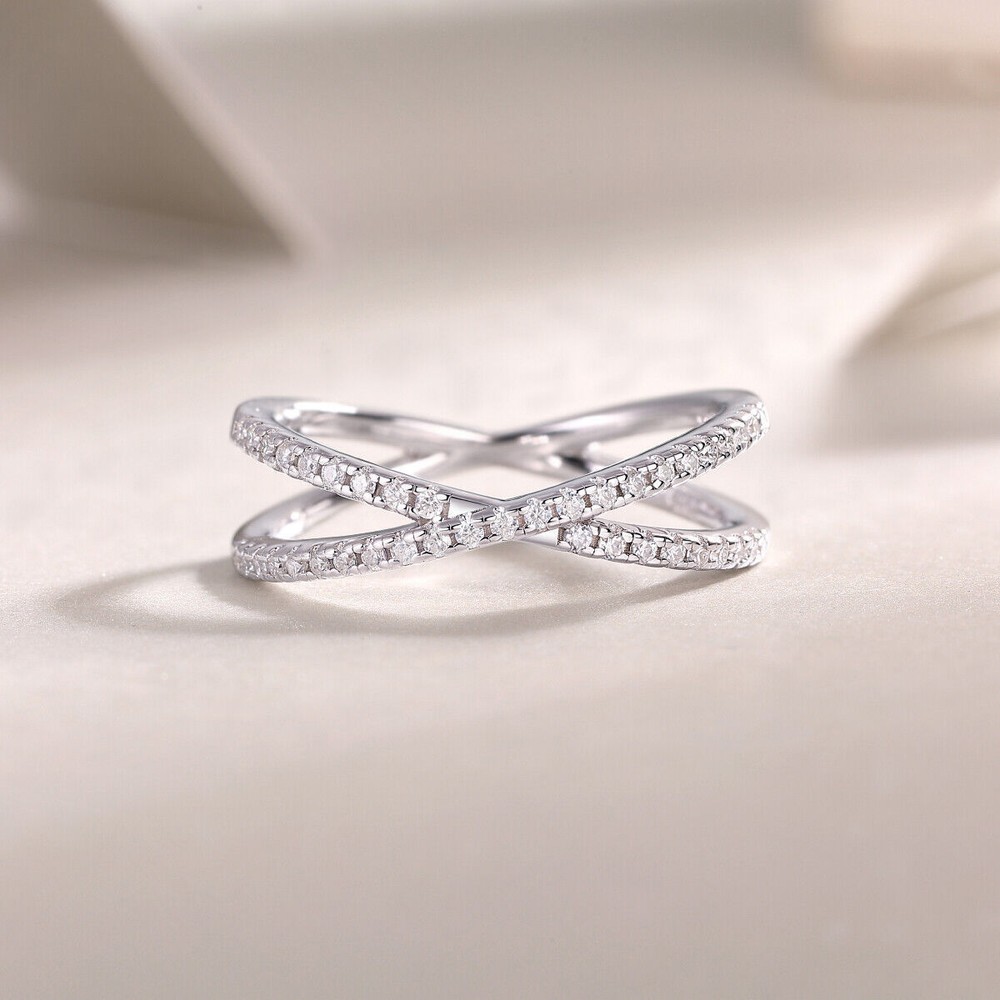 Moissanite Love Cross Band Ring in 925 Sterling Silver VVS1 D Quality