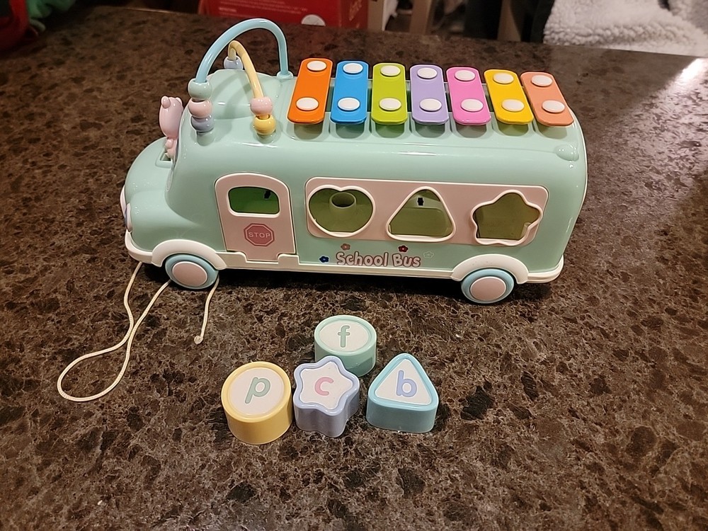 Happy Time School Bus Baby Toy with Shapes Learning Play New Without Tags