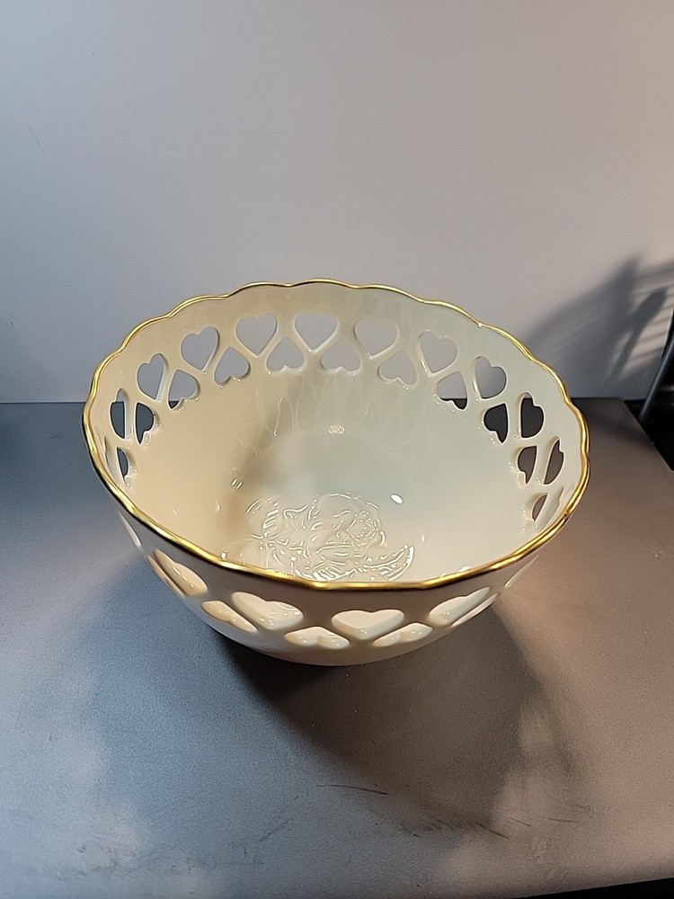 Lenox 24kt Gold Rim Pierced Heart Bowl and Ivory Lattice & Nut Dish Vintage
