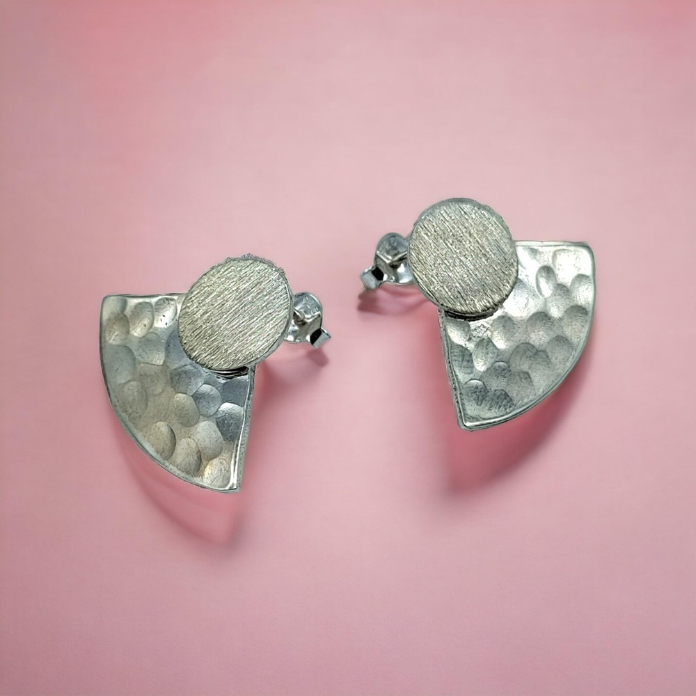 Hammered 925 Silver Stud Earrings Textured Gift for Women