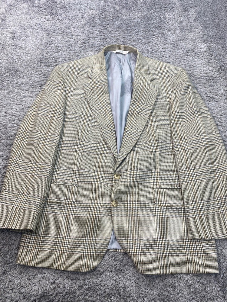 Robert Stock Blazer Mens 44R Wool Houndstooth Harris Tweed Sports Coat Vtg USA