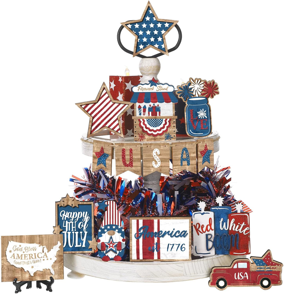 15 Pcs 4Th of July Patriotic Tiered Tray Decor Memorial Day 250Th Anniversary De
