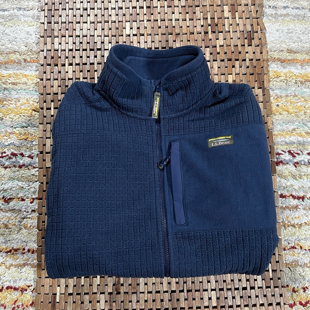 LL Bean Airlight Knit Full Zip Textured Fleece Jacket Blue Men’s Size XL