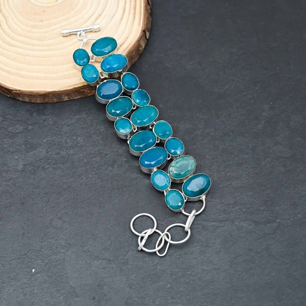 Skota Emerald Gemstone Handmade 925 Sterling Silver Jewelry Bracelet 7-8