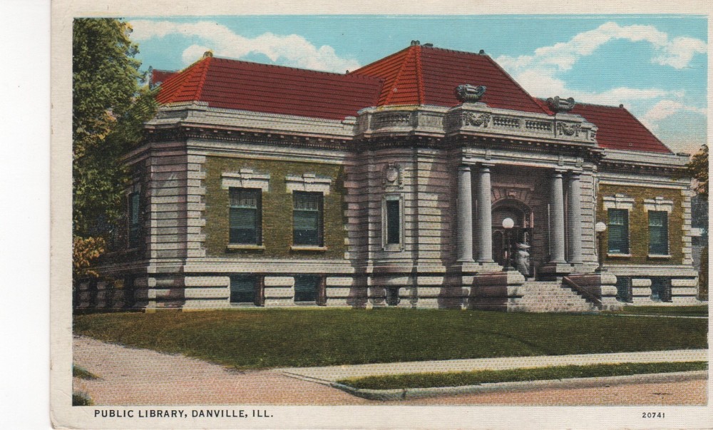 1942 Danville Illinois IL Public Library Exterior Vintage Postcard Scenic View
