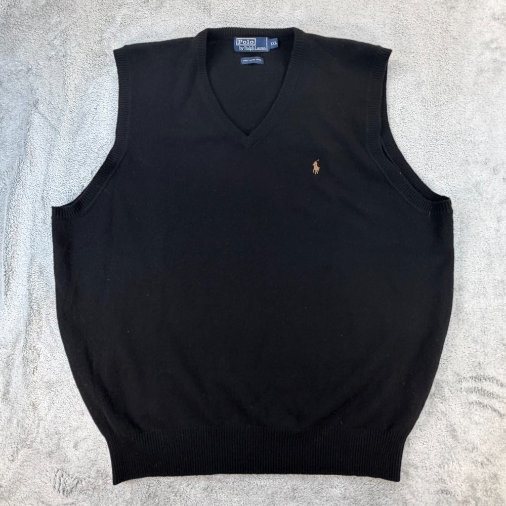 Polo Ralph Lauren Lambswool Sweater Vest Men’s XXL Black V-Neck Logo Hong Kong