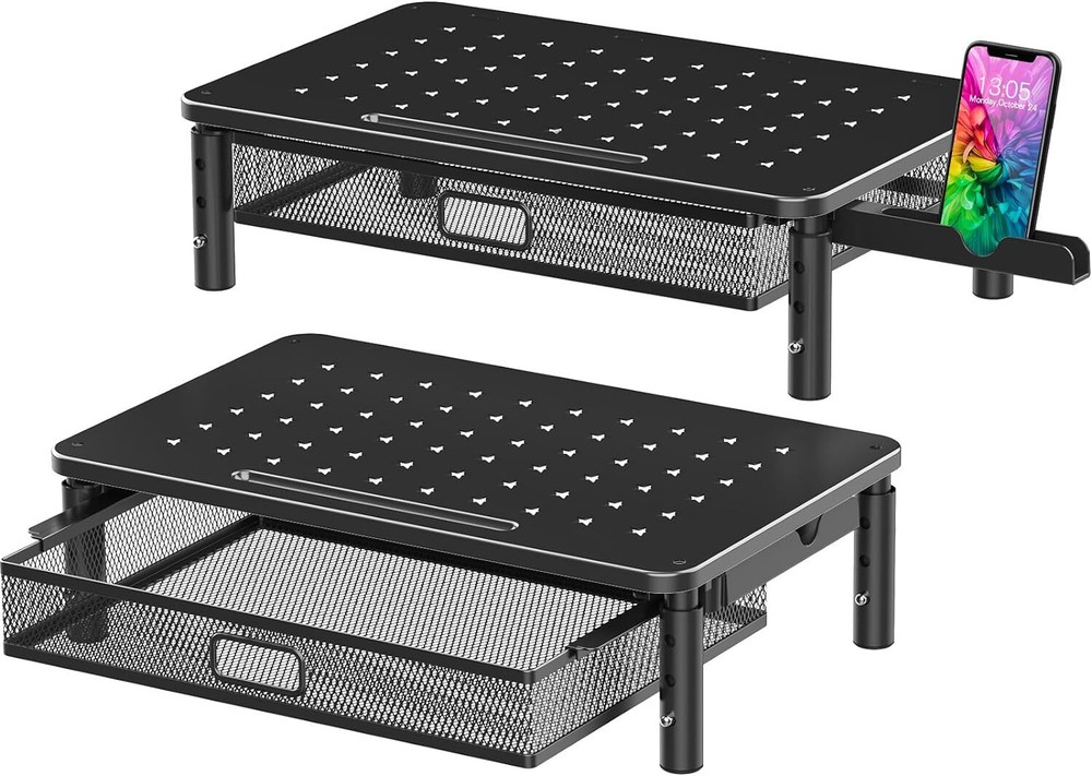 2 Pack Monitor Stand Riser With Metal Drawer - 3 Height Adjustable Monitor