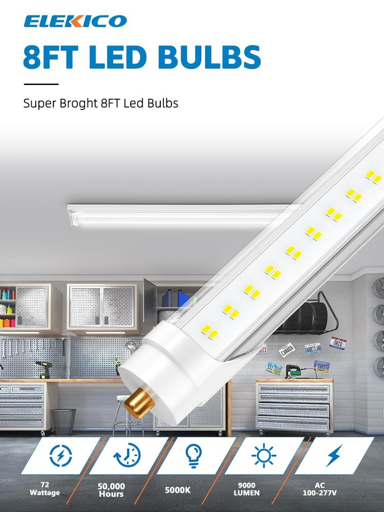 75w 8ft Led Bulbs, 9500lm 5000k 8FT. 10 PACK, V Shaped Clear Cover T8 Led Tubes