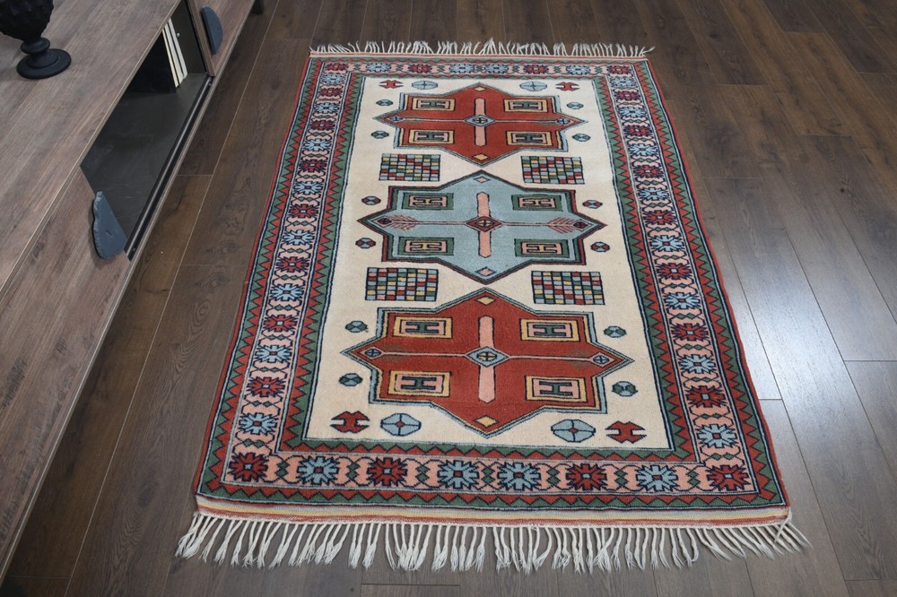 4x6 ft, Antique Rug, Wool Oushak Rug, Turkish Rug, Minimalist, Room Decor, Star