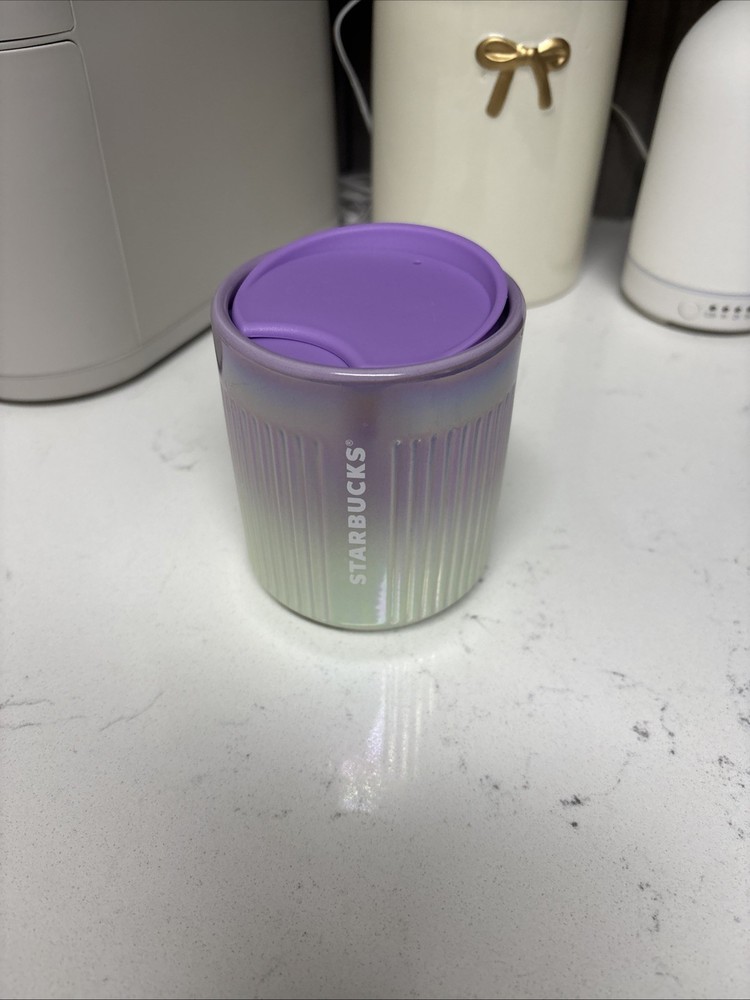2022 Starbucks Purple Iridescent Winter Ceramic Mug with Lid 8oz