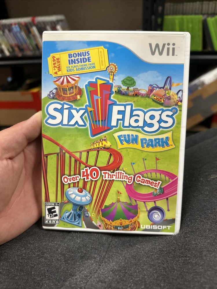 Six Flags Fun Park Nintendo Wii 2009 Tested Complete with Rare Expired Park Ticket