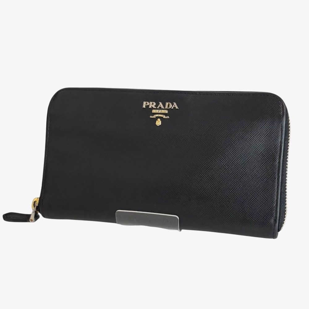 Prada Saffiano Long Wallet Black Zipper Authentic