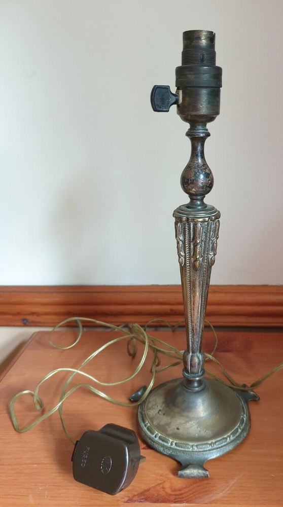 VINTAGE BRASS & SILVER PLATE TABLE LAMP BASE EARLY 20th CENTURY