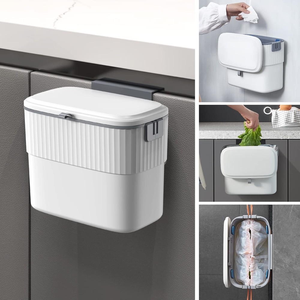 Kitchen Compost Bin with Lid 1.8 Gallon Hanging Trash Can with Lid, 7 Liter W...