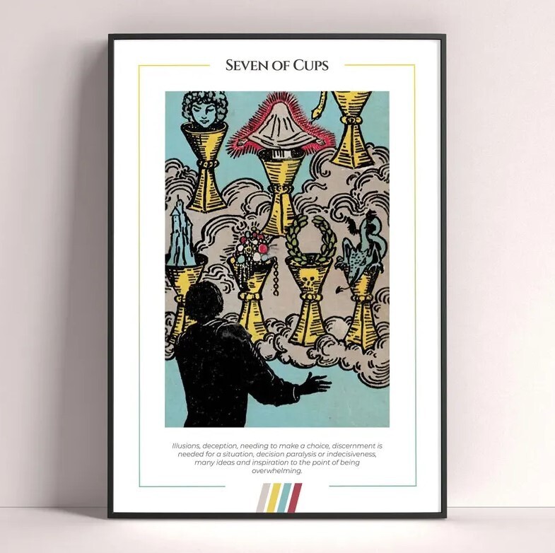 Seven of Cups Tarot Card Art Print Digital Download Poster