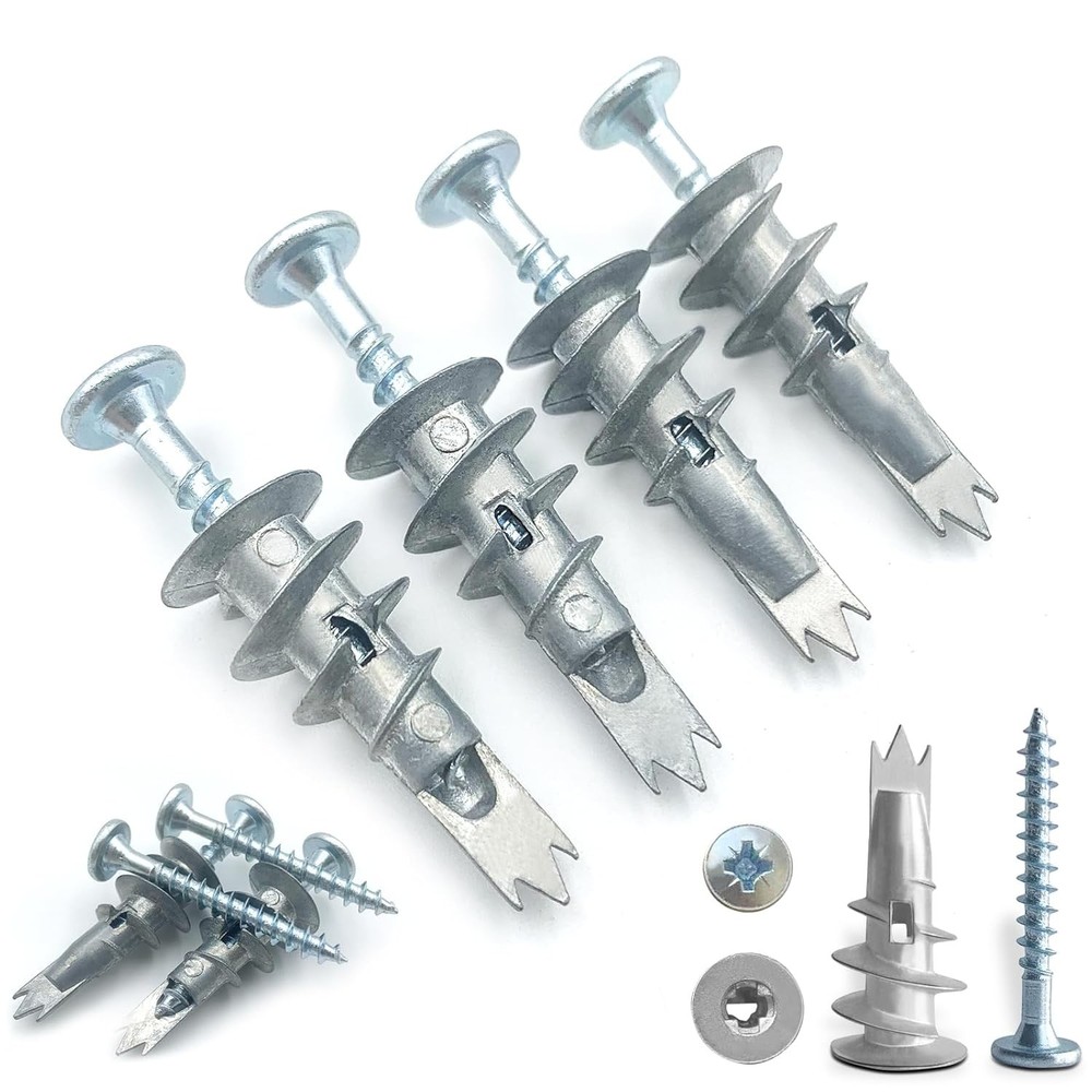 60PCS #8 Self-Drilling Drywall Anchors & Screws Kit – Heavy Duty Silver Fasteners