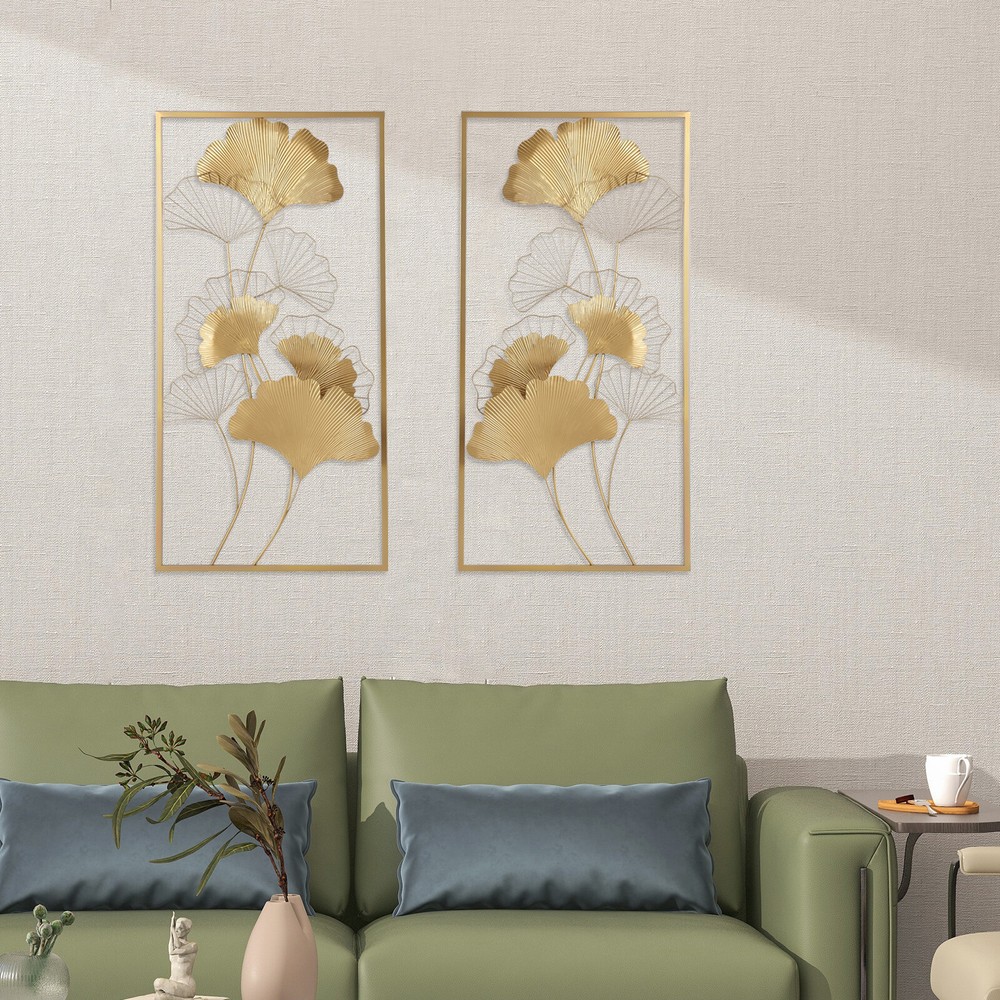 Metal Wall Decor Golden Ginkgo Leaves Metal Wall Home Decor with Frame 39