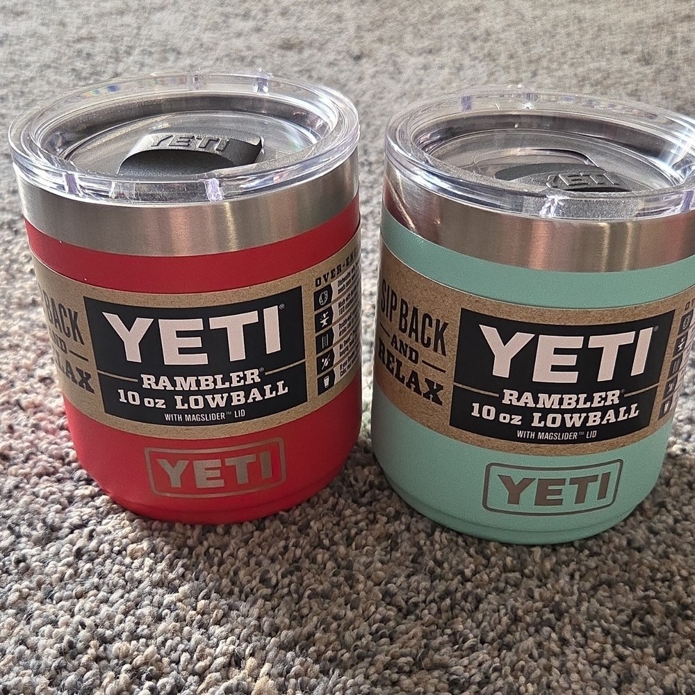 YETI Rambler 10 oz Lowball Tumblers Set Red & Light teal MagSlider Lid