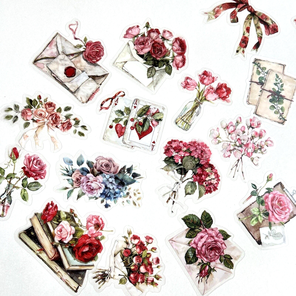 Valentine's Rose Floral Stickers Junk Journals Collage Scrapbooking Cards