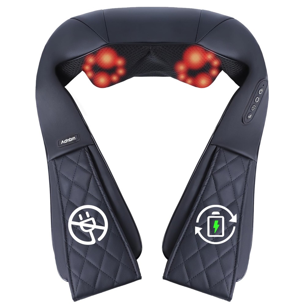 Rechargeable Cordless Shiatsu Neck Massager with Heat for Back Pain Relief
