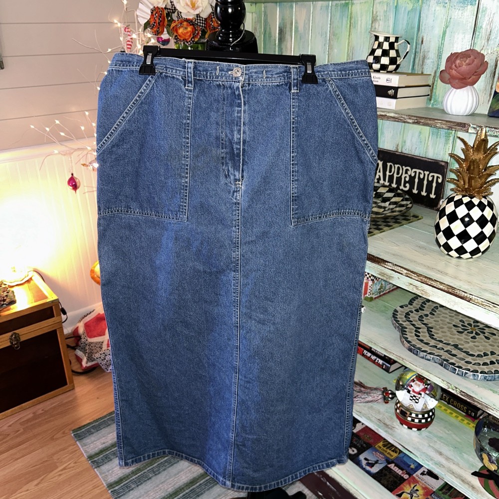 Vtg Denim Maxi Skirt Carolina Blues Grunge Cottage Western Prairie Peasant Sz 16