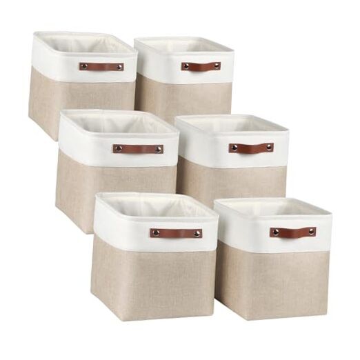 Fabric Storage Cubes 10.5x10.5x11 Inch Beige and White Organizer Bins