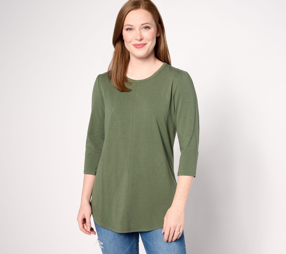 Denim & Co. Women's Top Plus Sz 1X Essentials Reg Favorite Jersey Green A636142