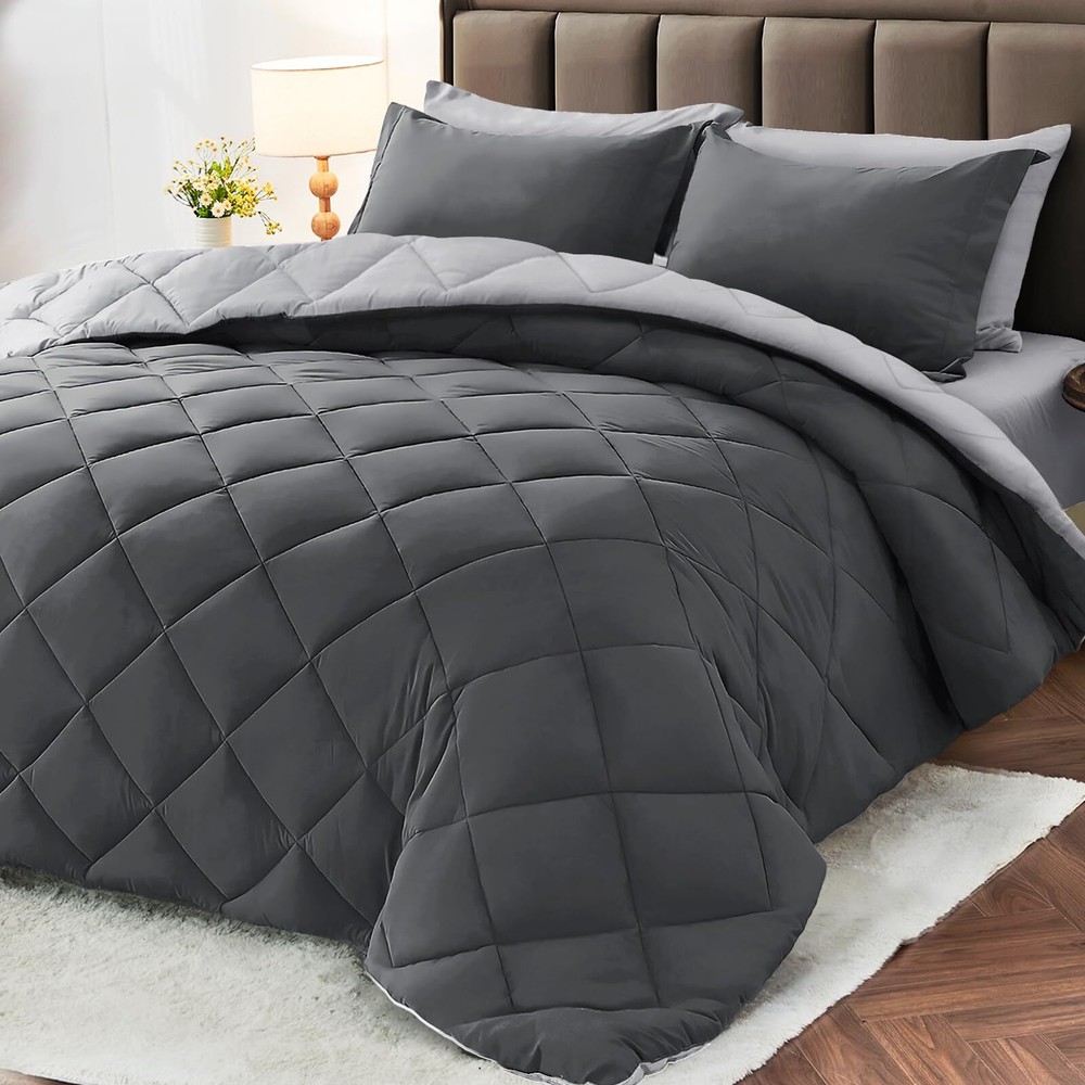 7 Pieces Queen Comforter Set, Reversible Bed in a Bag Queen Size, All Season ...