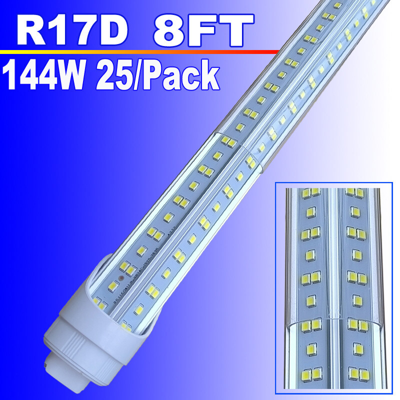 T8 8Ft R17D HO Led Tube Light Bulbs 144W V Shaped 8' Led Shop Light 6500K 25Pcs