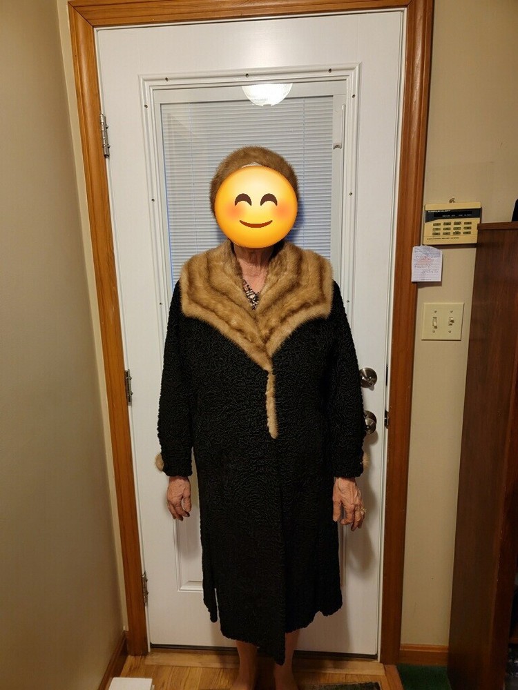 Persian lamb fur collar wool coat for women