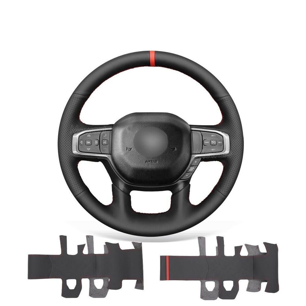 DIY Stitch Real Leather Steering Wheel Cover Wrap for Dodge Ram 1500 2019-2021