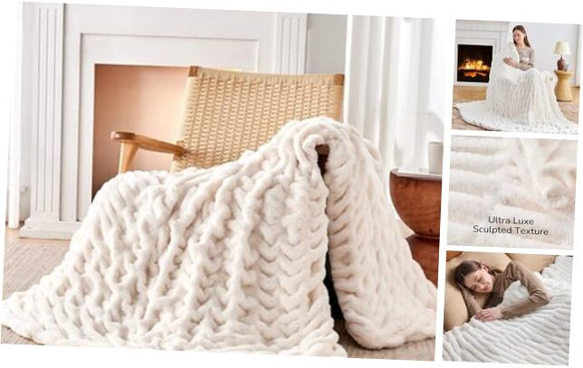 Faux Rabbit Fur Soft Plush Thick Bubble Blanket Throw  