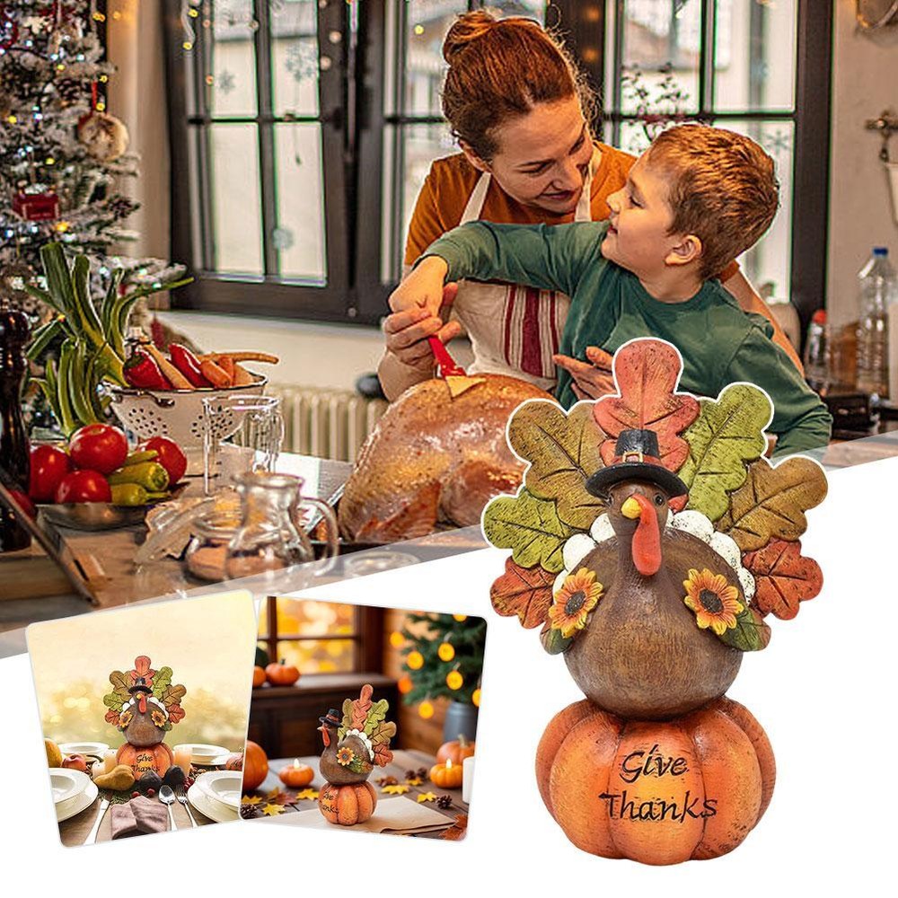 Pumpkin Turkey Decoration, Thanksgiving Pumpkin Turkey Figurine Cute Resin  W7G3